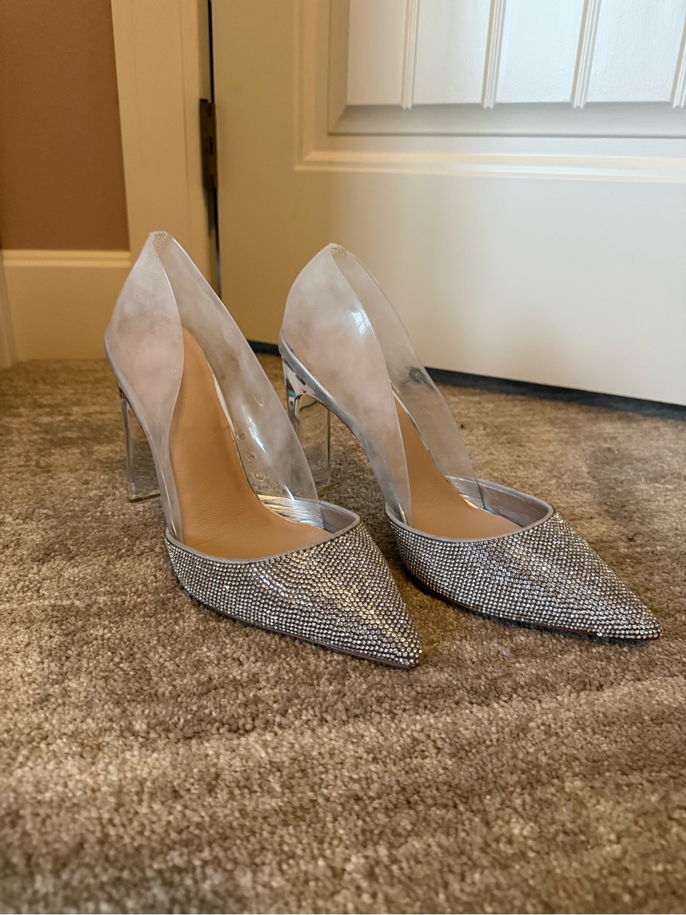 Aldo Silver Crystal Pointed Toe PVC Pumps
